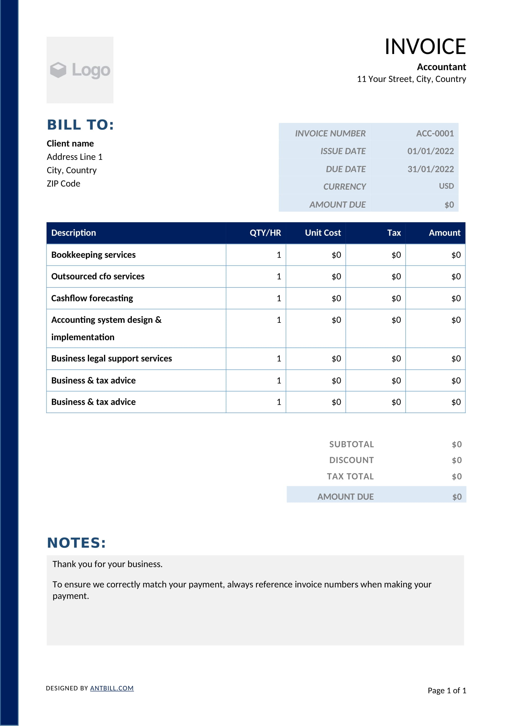 Accountant Invoice Template - professional