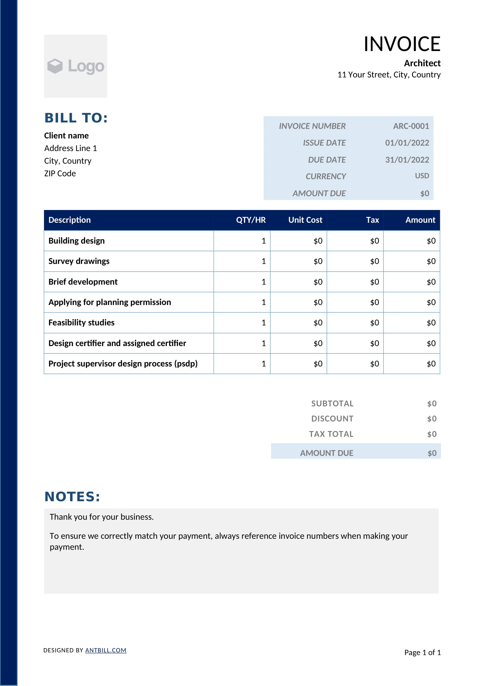 Architect Invoice Template - professional