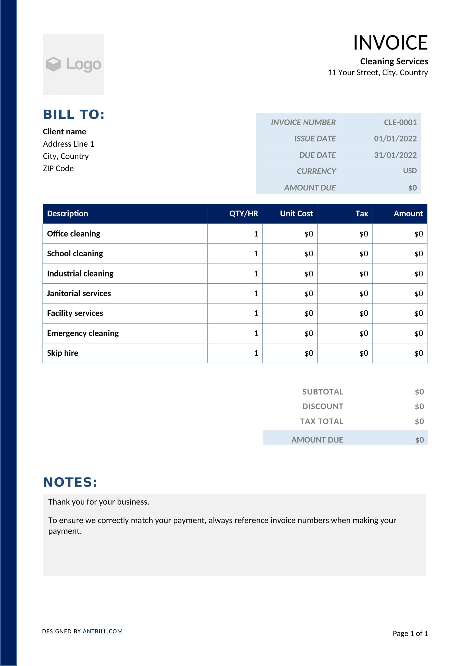 Cleaning Services Invoice Template - professional