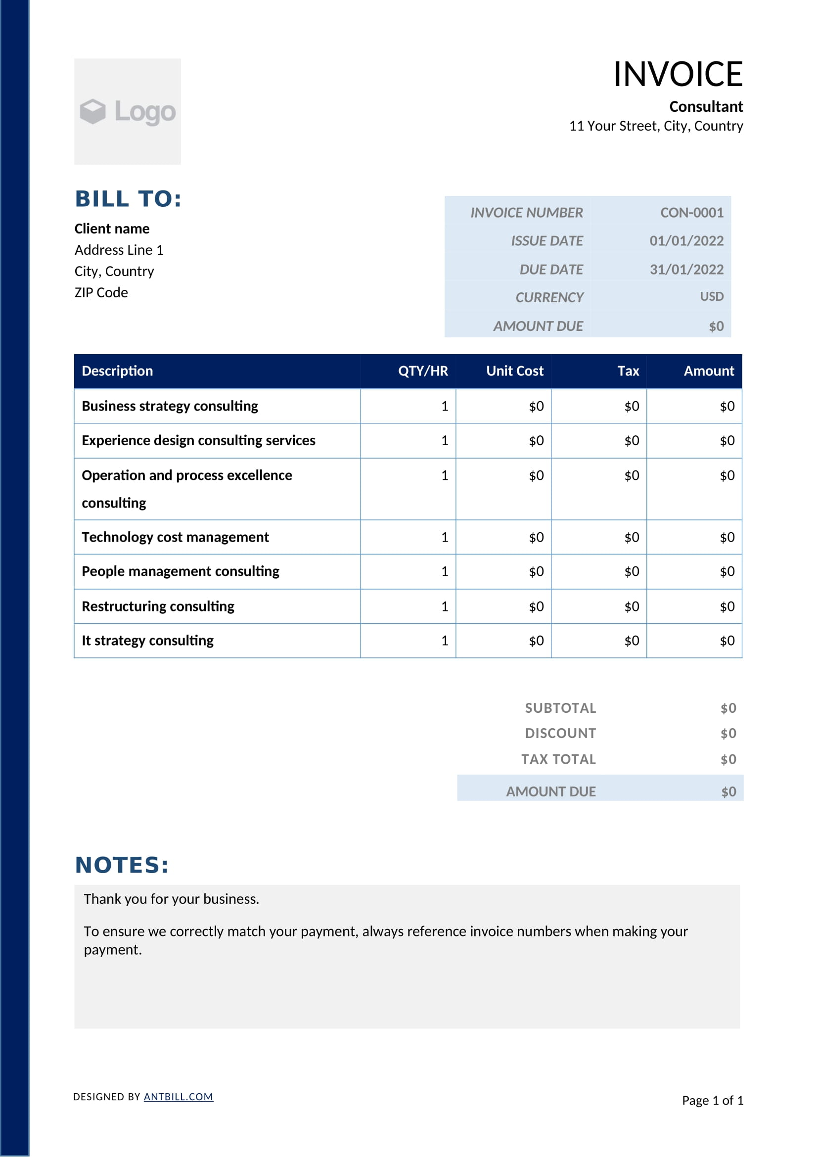 Consultant Invoice Template - professional