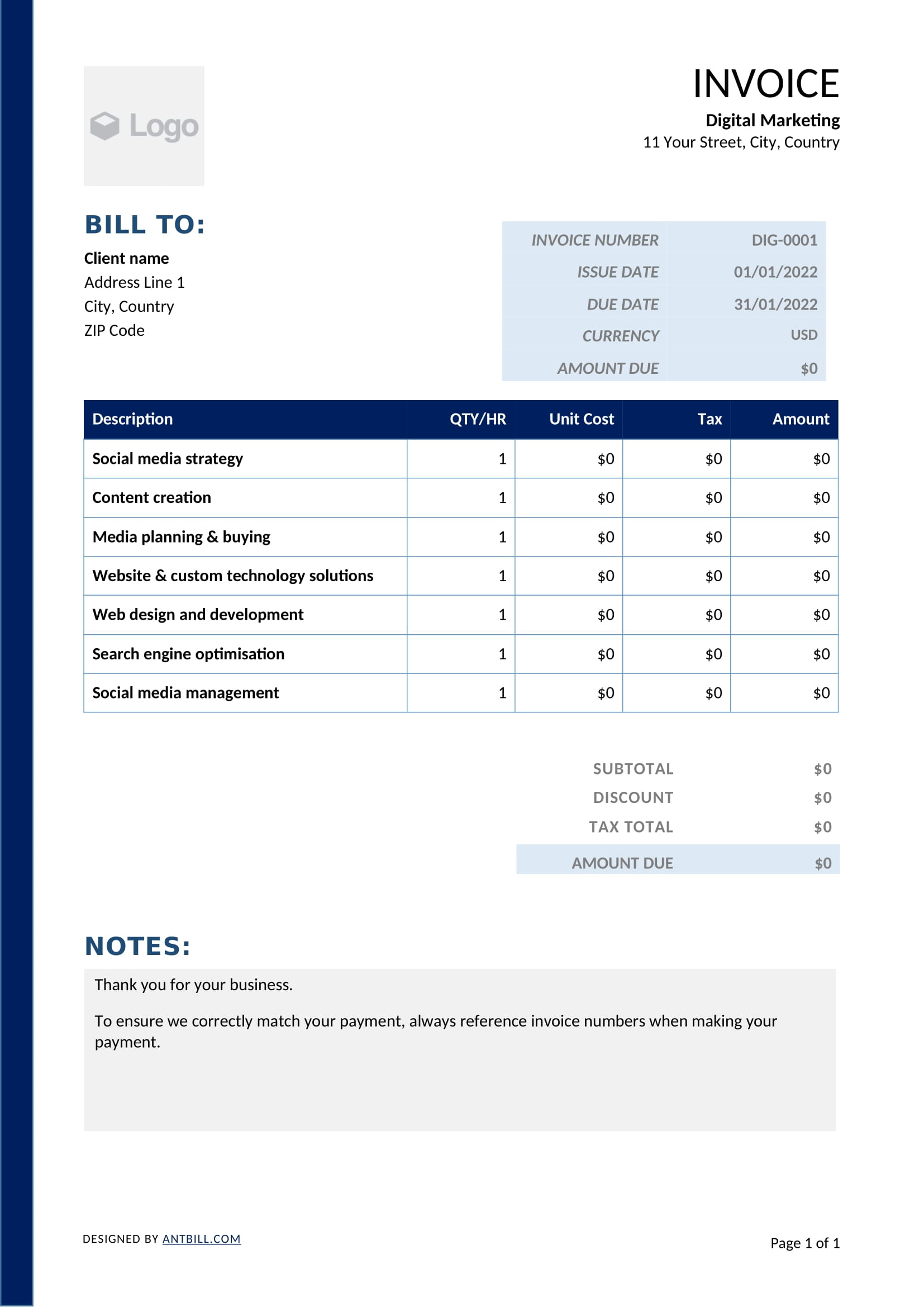 Digital Marketing Invoice Template - professional