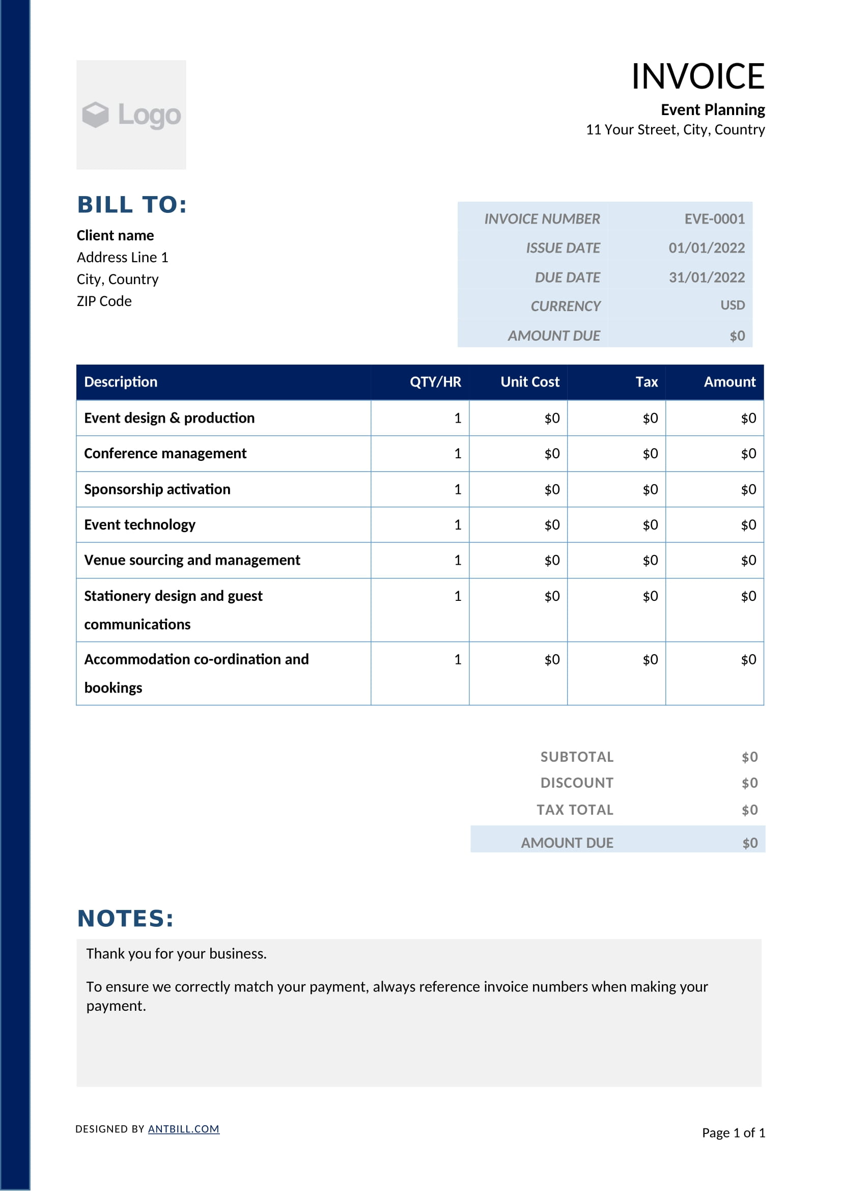 Event Planning Invoice Template - professional