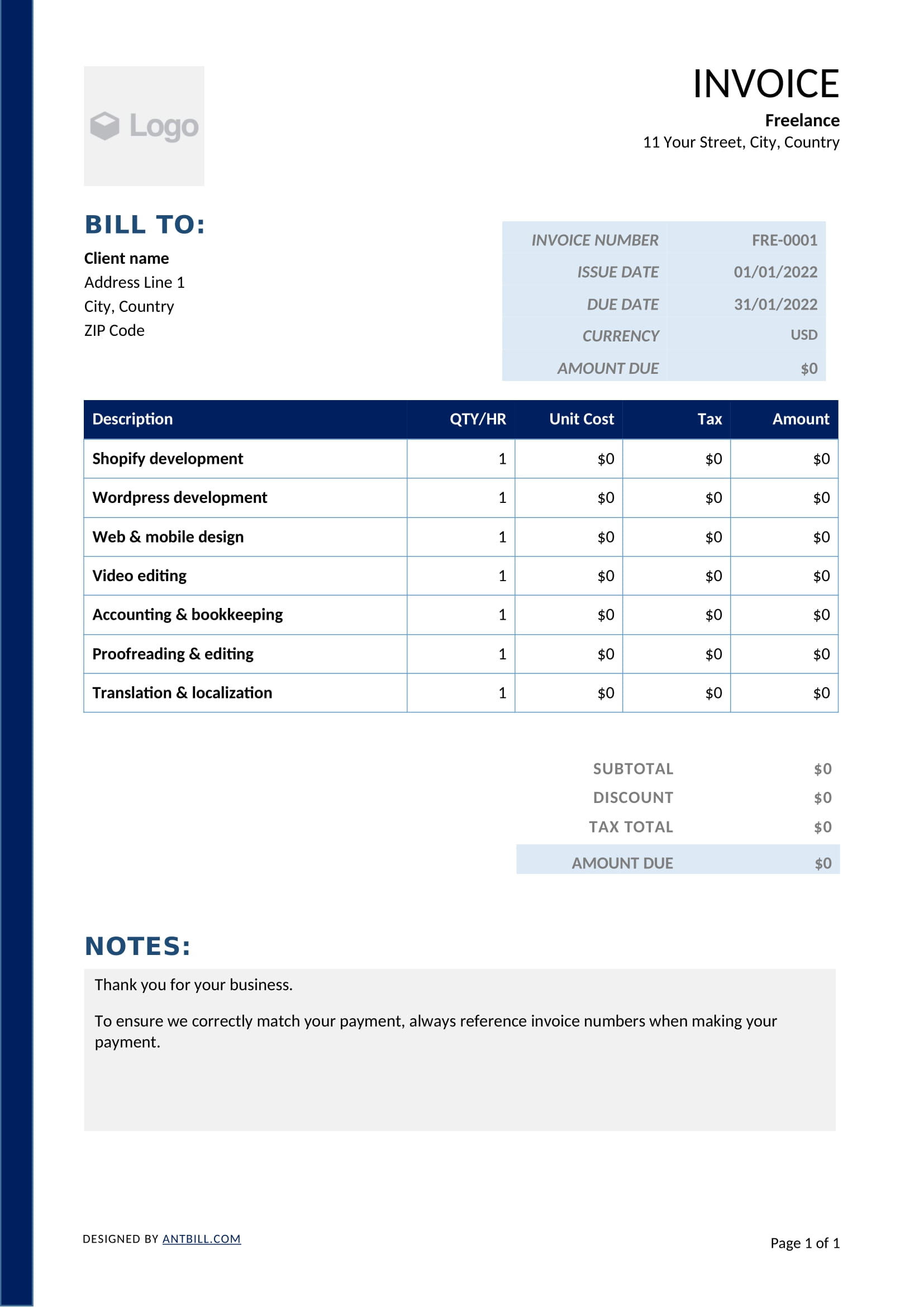 Freelance Invoice Template - professional