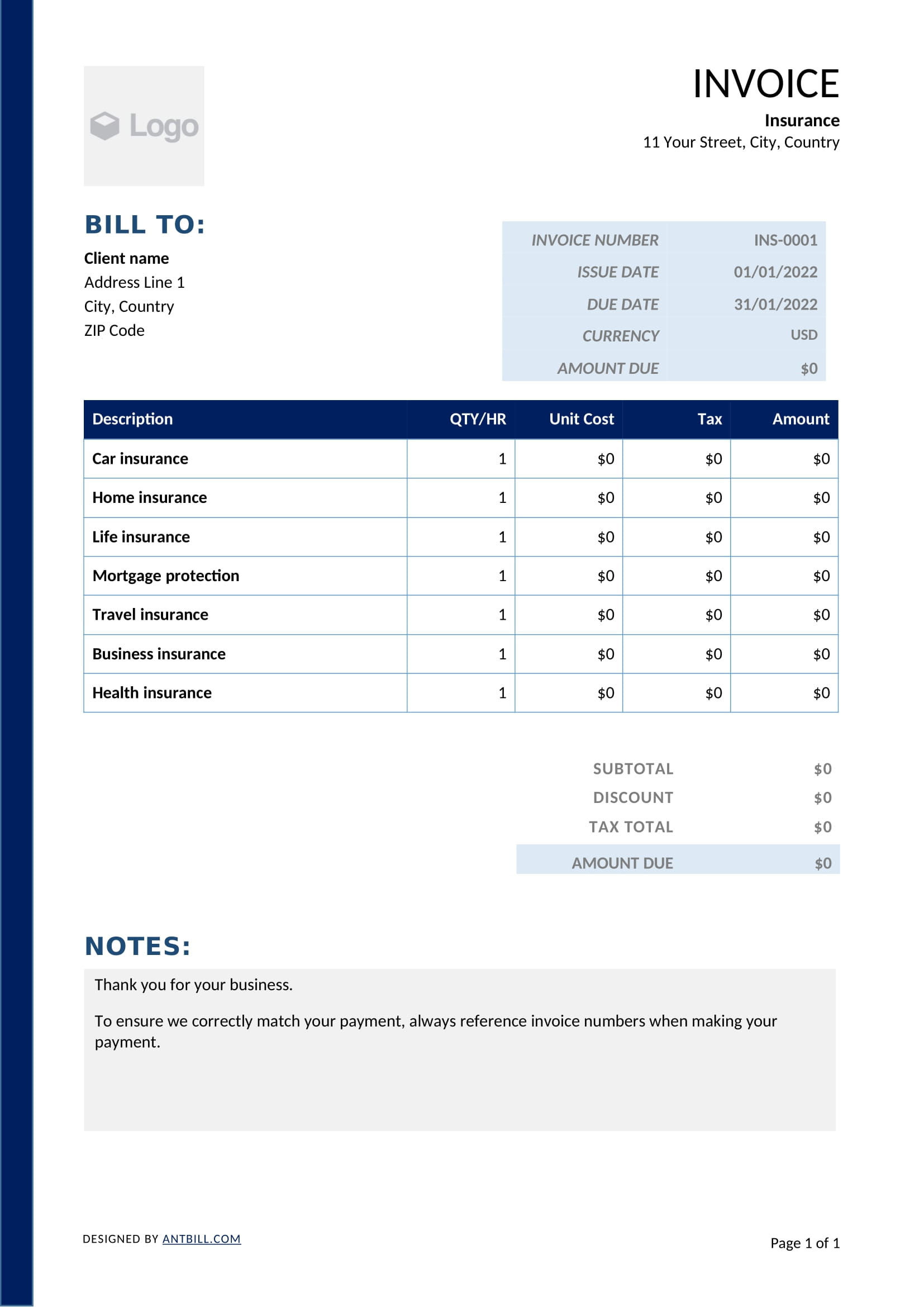 Insurance Invoice Template - professional