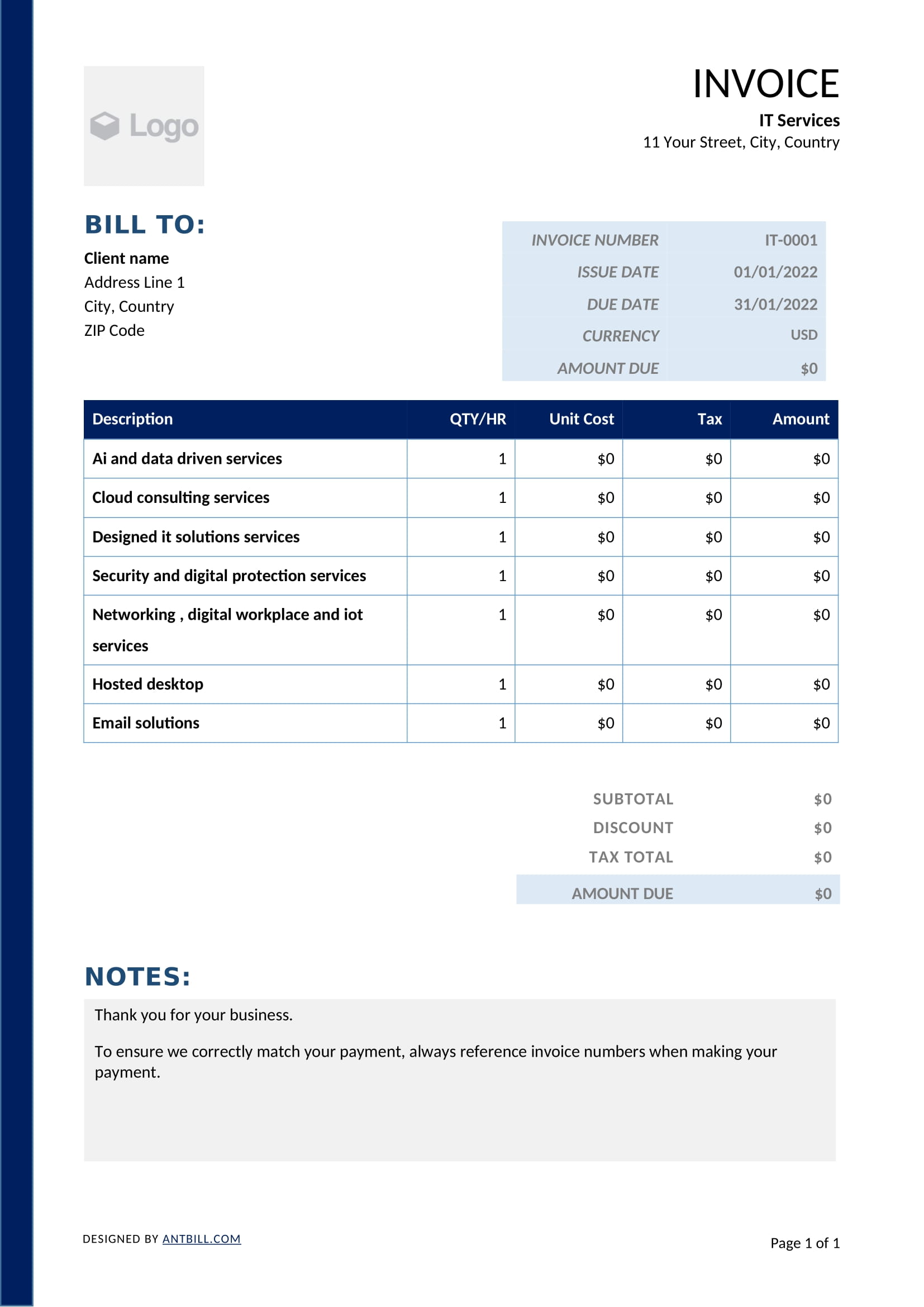 IT Services Invoice Template - professional
