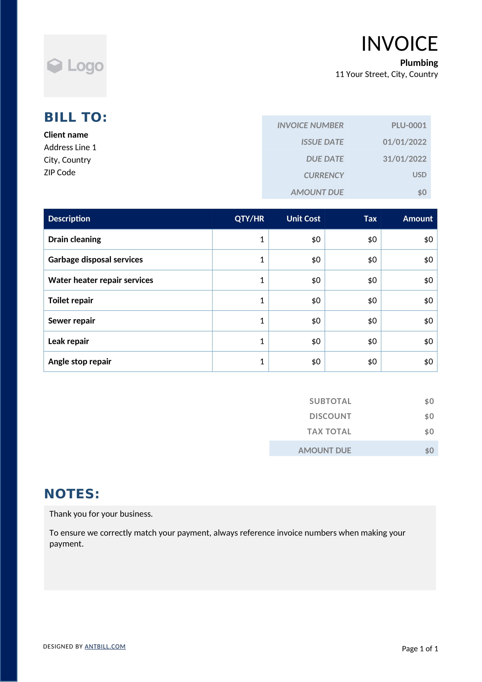 Plumbing Invoice Template - professional