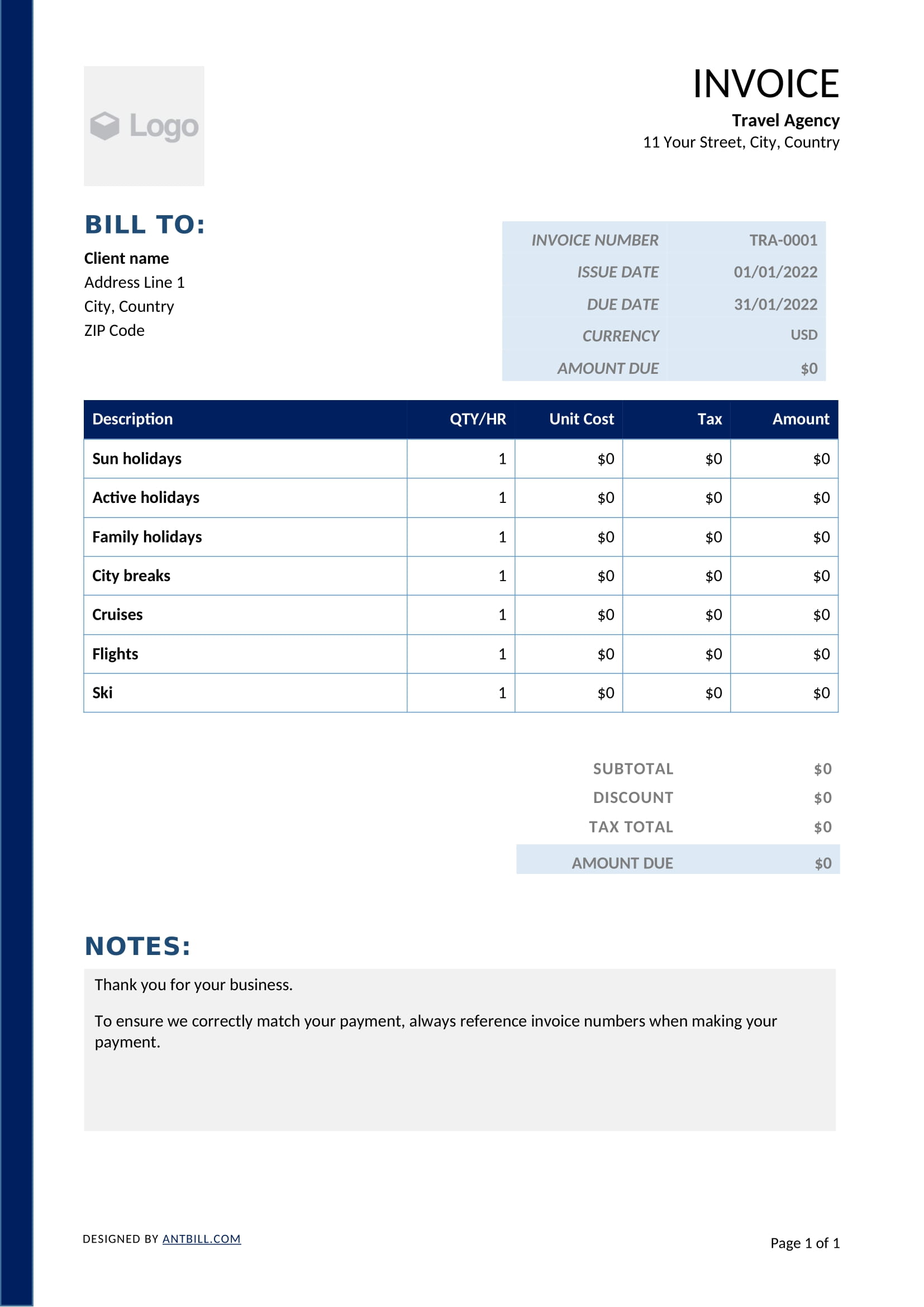 Travel Agency Invoice Template - professional